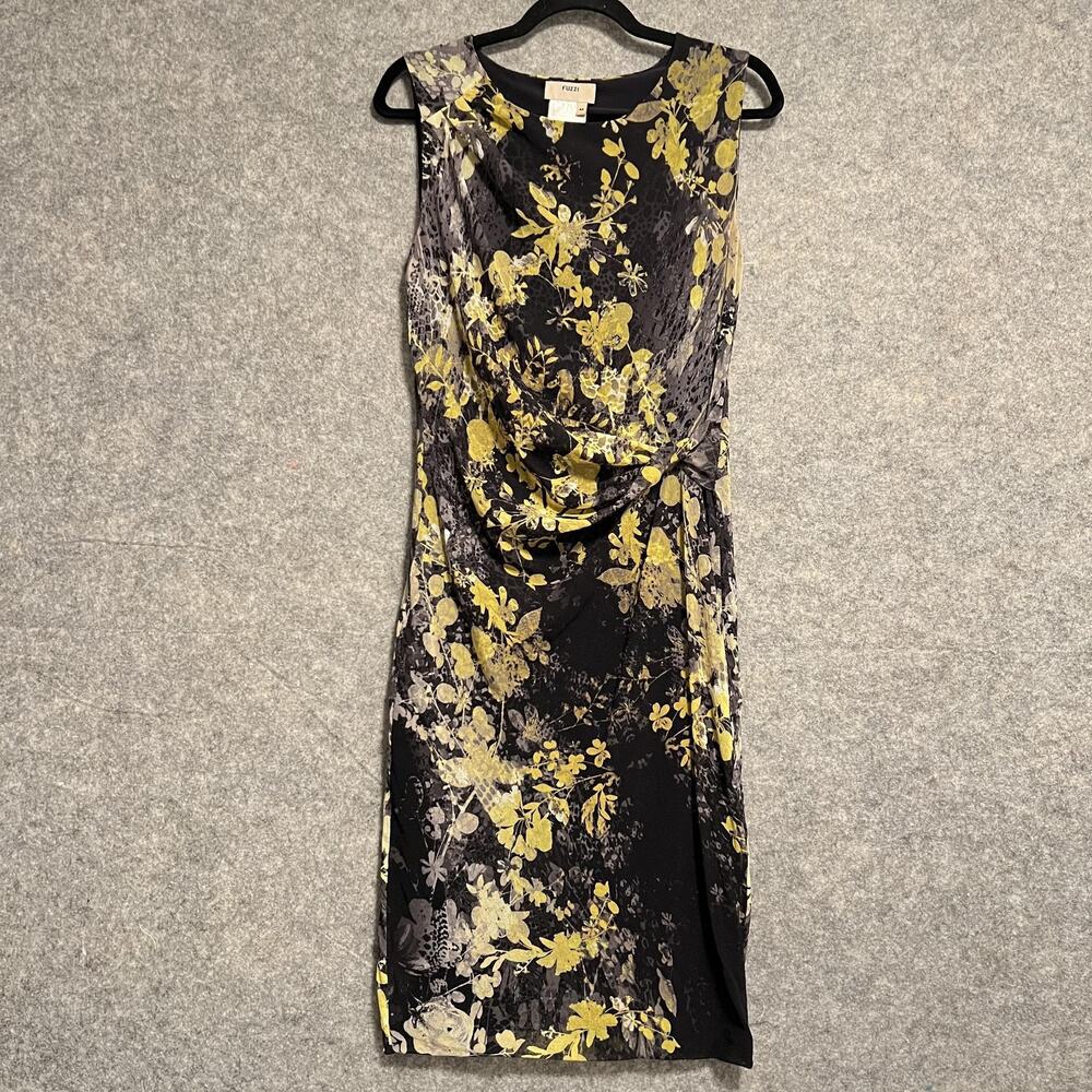Fuzzi Dress Womens Size Medium Black Floral Print Bodycon Sheath Knee Length